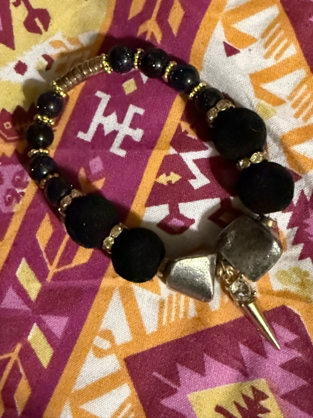 Gold and Black Beaded Spike Bracelet
